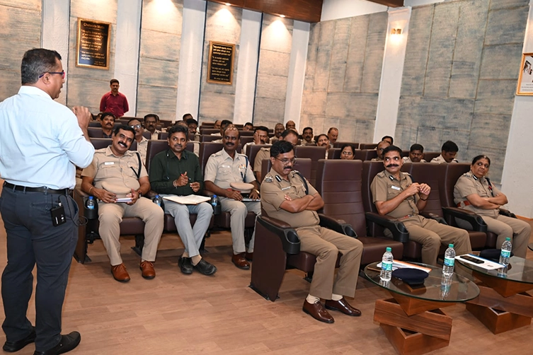 Chennai Police Commissioner Attends Special Guest Talk Speaker delivering a presentation to Chennai Police Commissioner & senior officials during a meeting